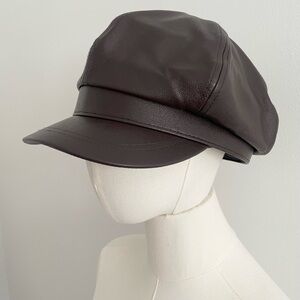 << SOLD >>
Dark Brown Faux Leather Newsboy Cap